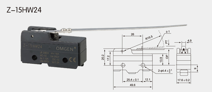 Z-15HW24 微动开关尺寸图