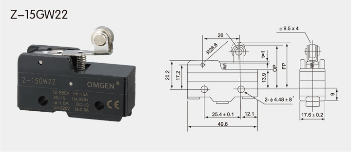 Z-15GW22微动开关尺寸图